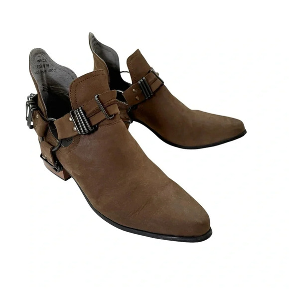 Grey City Suede Leather Willa Cutout Harness Ankle Boots Brown Size 8 - Picture 5 of 10